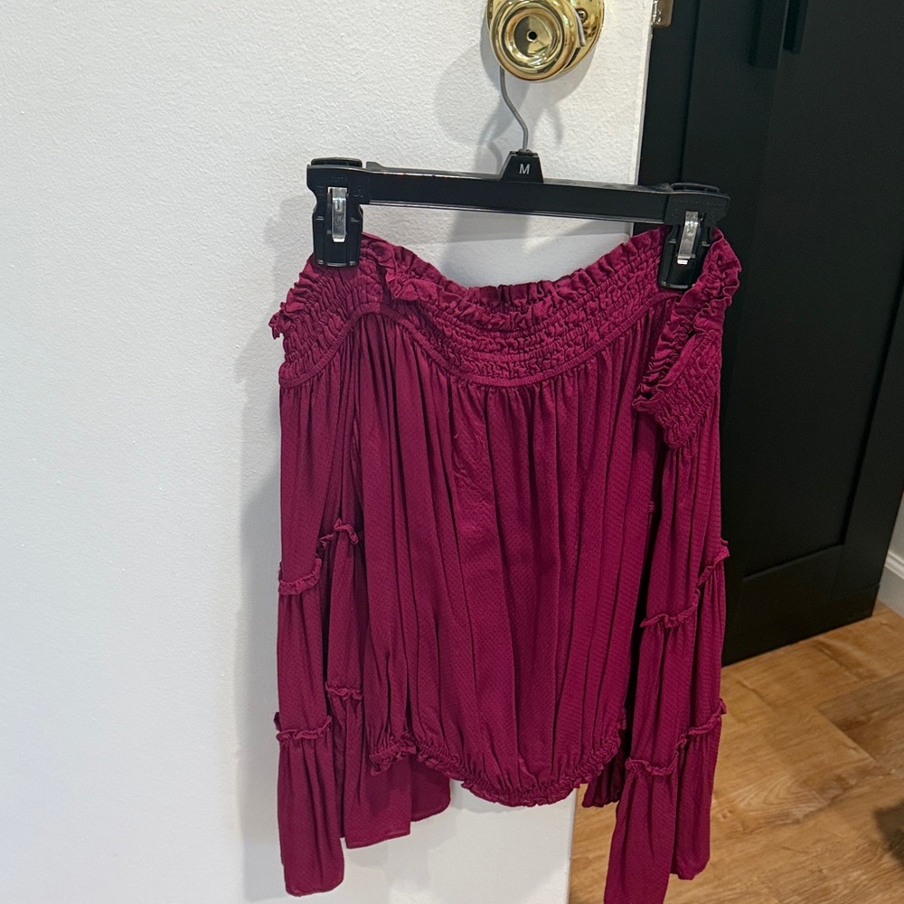 Free People Burgundy Off-Shoulder Blouse
